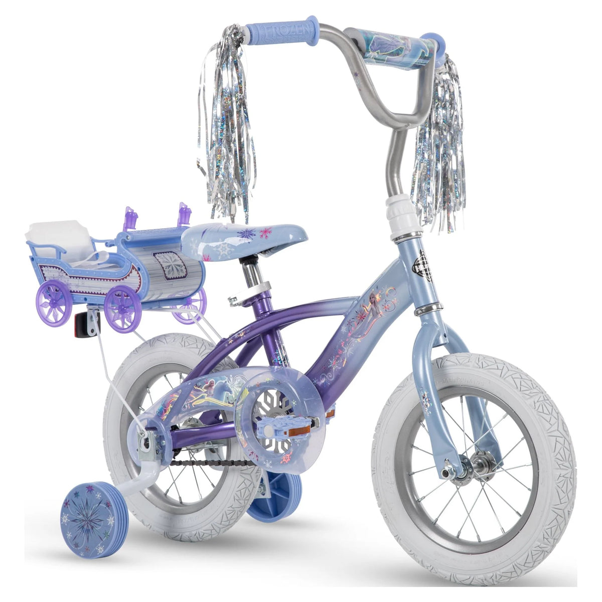 12 in. Bike with Doll Carrier Sleigh, White and Purple K734363