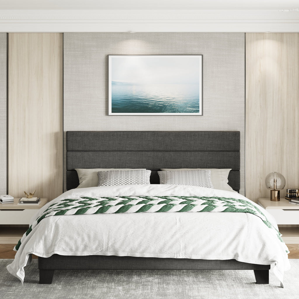 Full Size Platform Bed Frame with Upholstered Fabric Headboard F715534