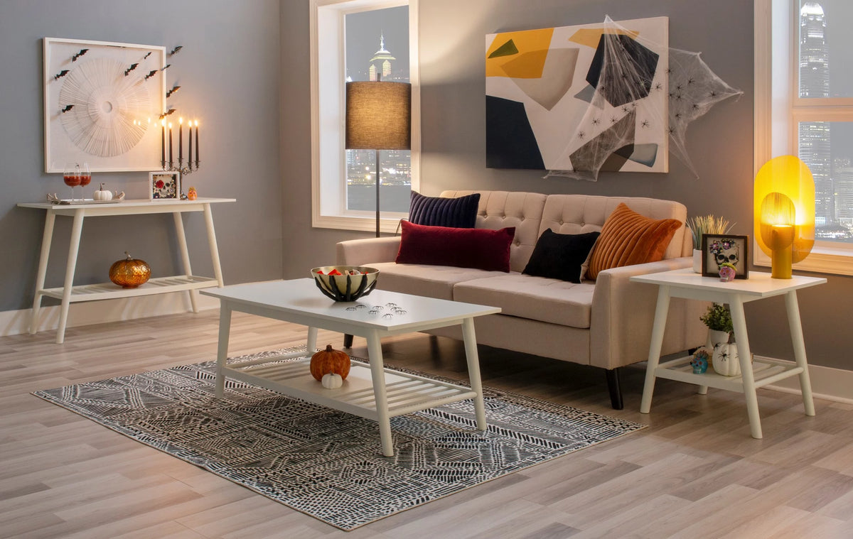 White Mid-Century Coffee Table with Shelf H75616