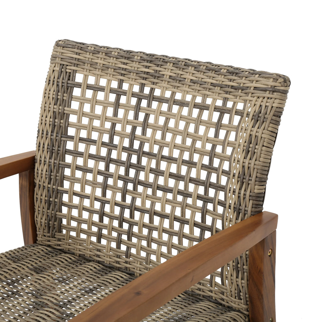 Mid Century Wicker Club Chairs with Acacia Wood Frame, Grey H9657
