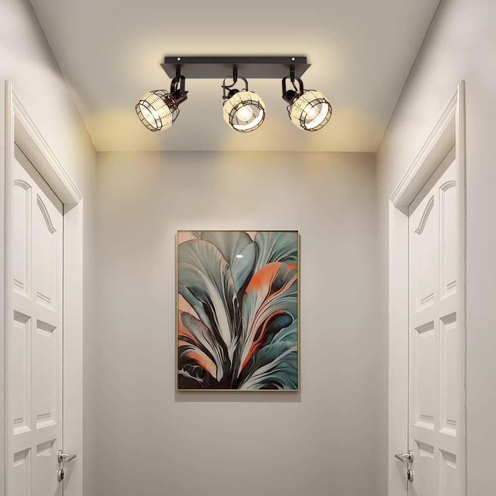 3-Light Rattan LED Track Ceiling Light R793571