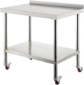 Stainless Steel Prep Table, 30 x 24 x 35 Inch, 440lbs Load Capacity, with Backsplash, Adjustable Undershelf & 4 Casters I8110