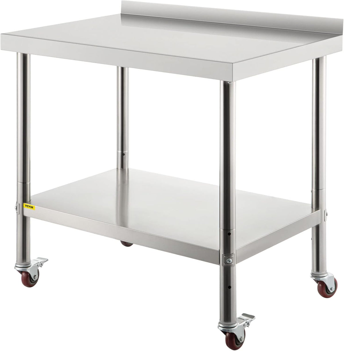 Stainless Steel Prep Table, 30 x 24 x 35 Inch, 440lbs Load Capacity, with Backsplash, Adjustable Undershelf & 4 Casters I8110