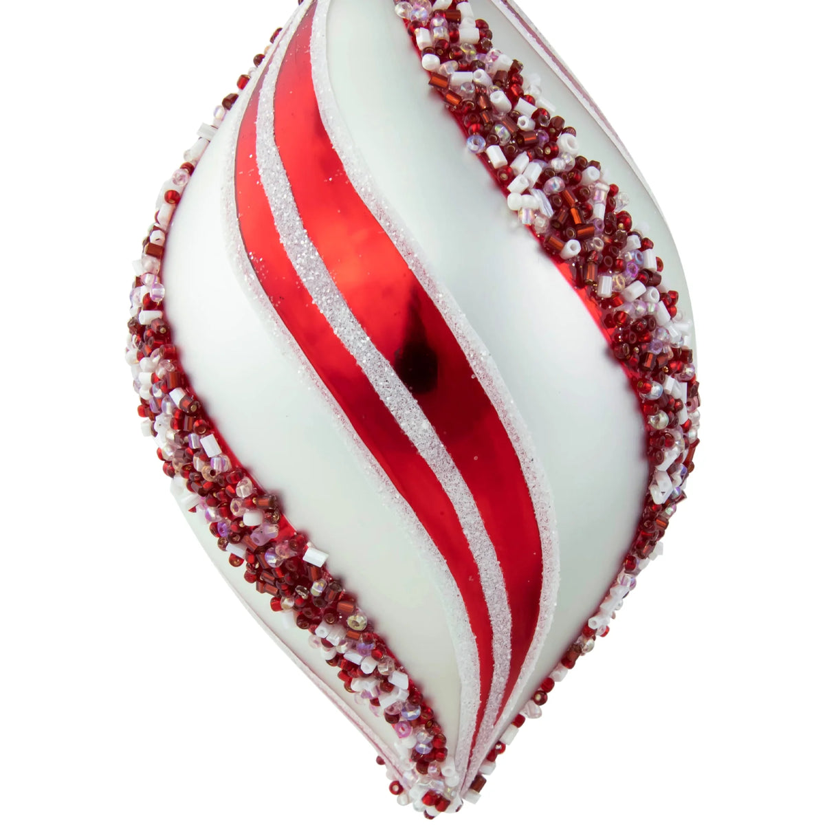 Set of 2 White and Red Glass Christmas Ornaments X4704