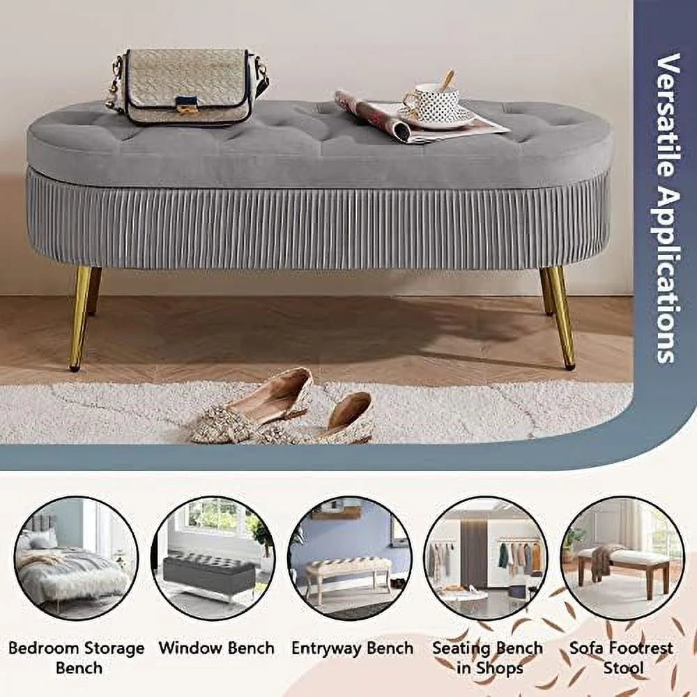 Faux Fur Ottoman Bench with Golden Metal Legs I768644