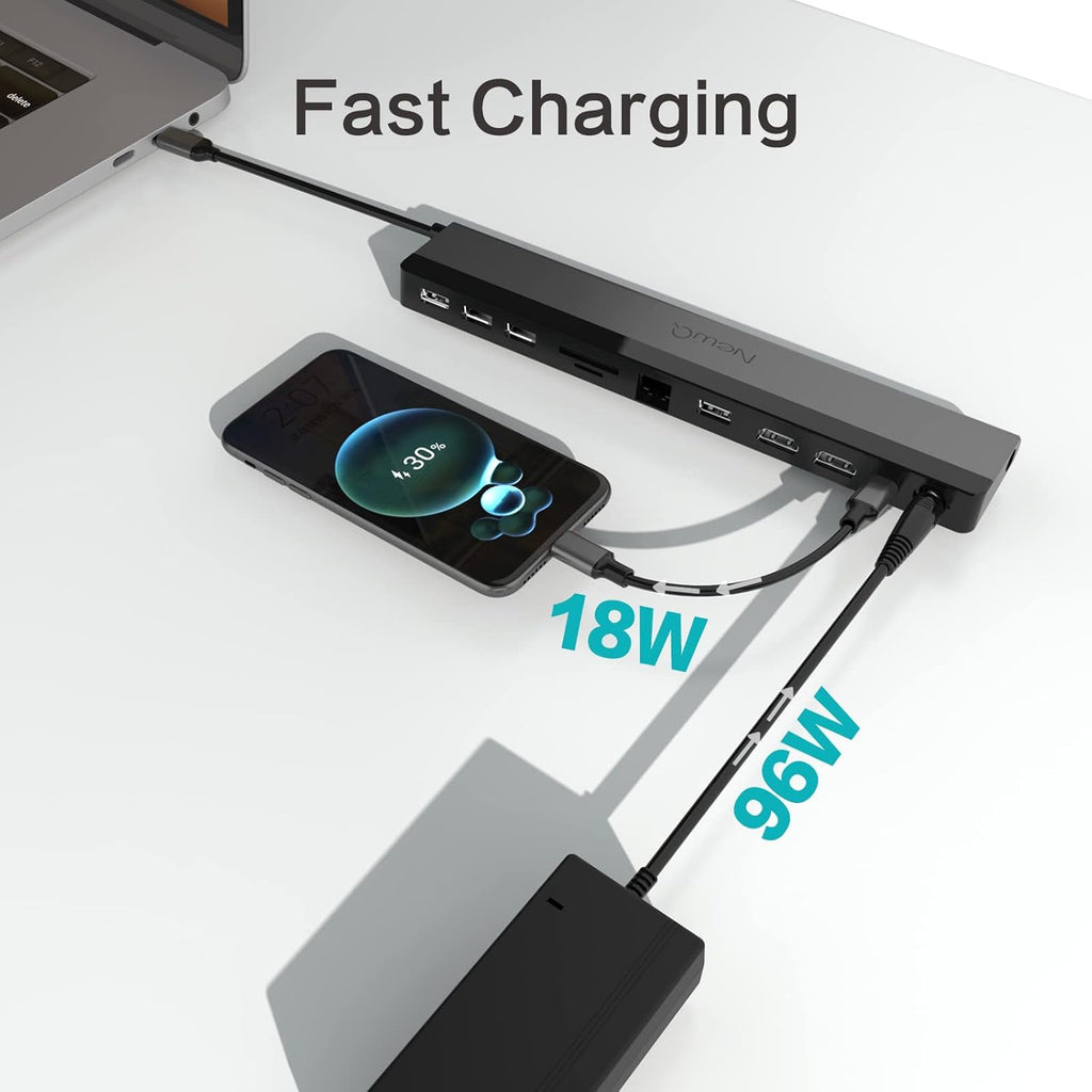 12 in 1 USB C Laptop Docking Station with Dual HDMI 4K, 96W Power, 4 USB, Audio, Ethernet, SD/TF Reader, USB-C, 2 Cable Clips S917066