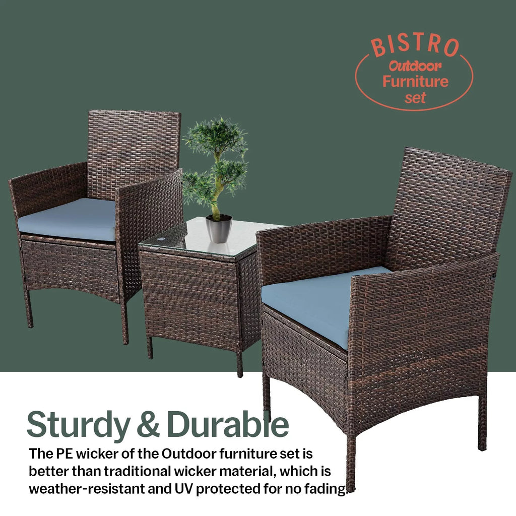 3 Piece Rattan Outdoor Furniture Set with Table G132