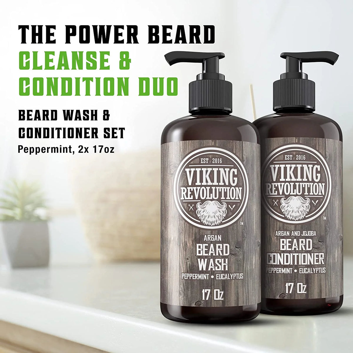 Beard Wash & Beard Conditioner Peppermint & Eucalyptus 34 Oz V7719