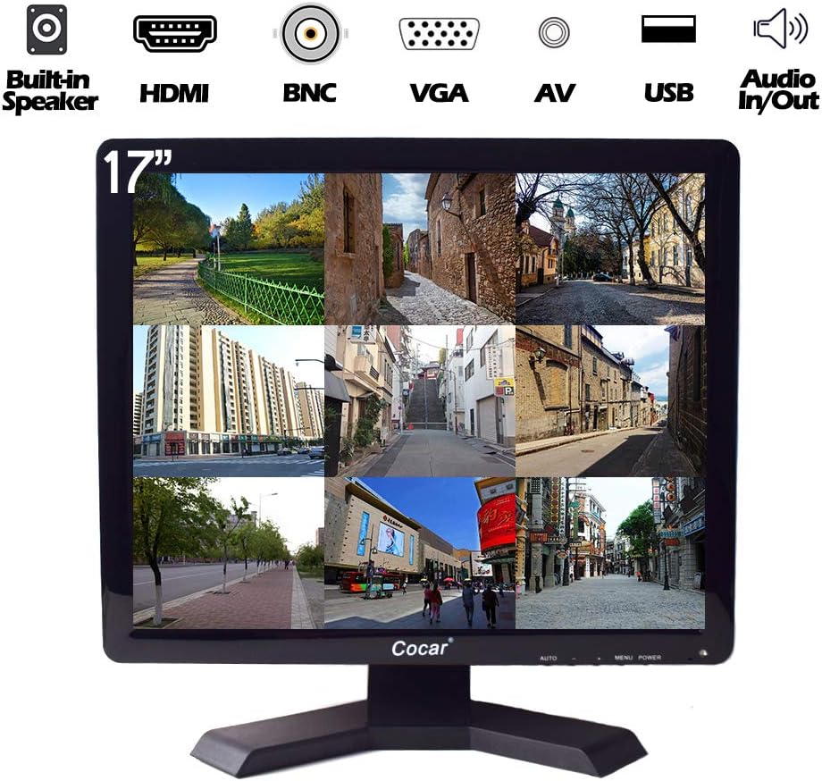 17 inch CCTV Monitor with VGA HDMI AV BNC Audio Ports, Built-in Speaker 4:3 HD Display LCD Security Screen C857571