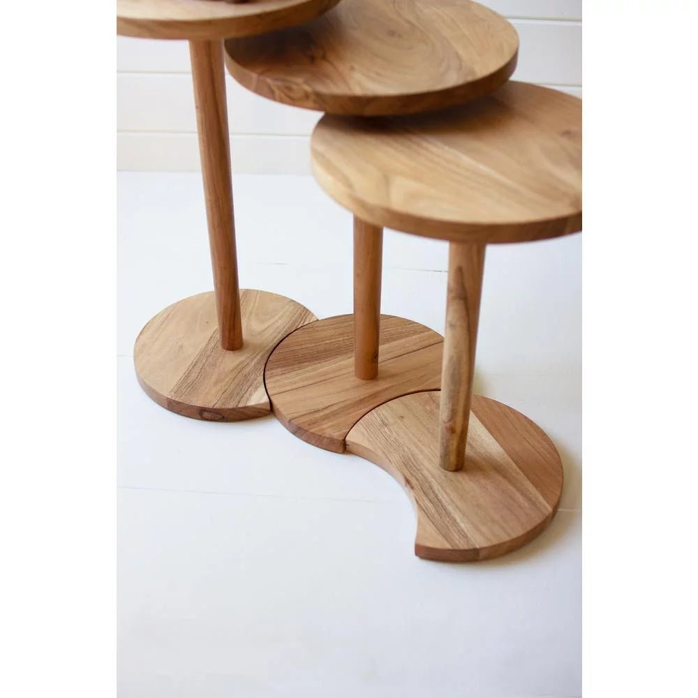 Acacia Wood Round Side Tables Set Of Three X27995