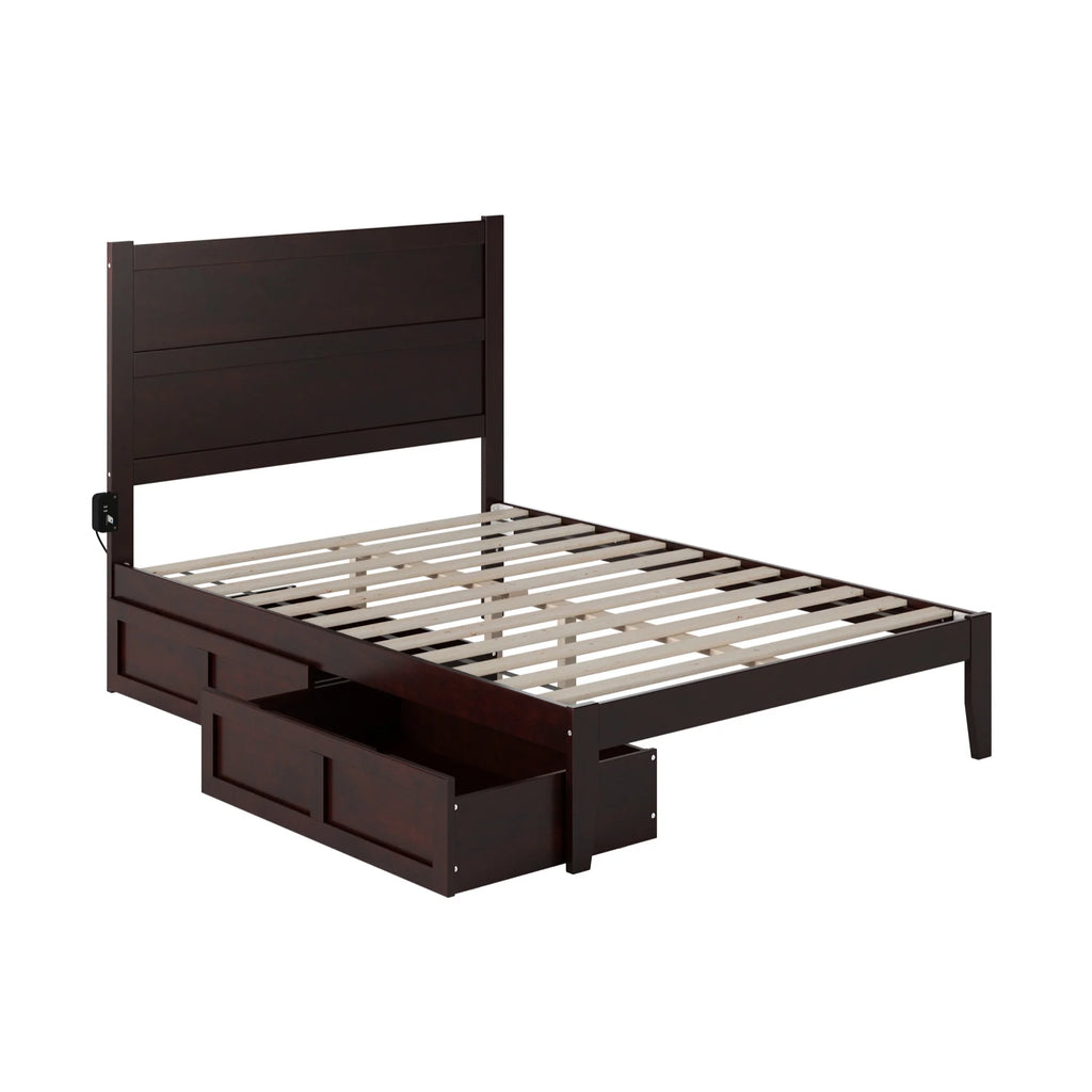 Full Solid Wood Bed with 2 Drawers and USB Charger in Espresso W7098