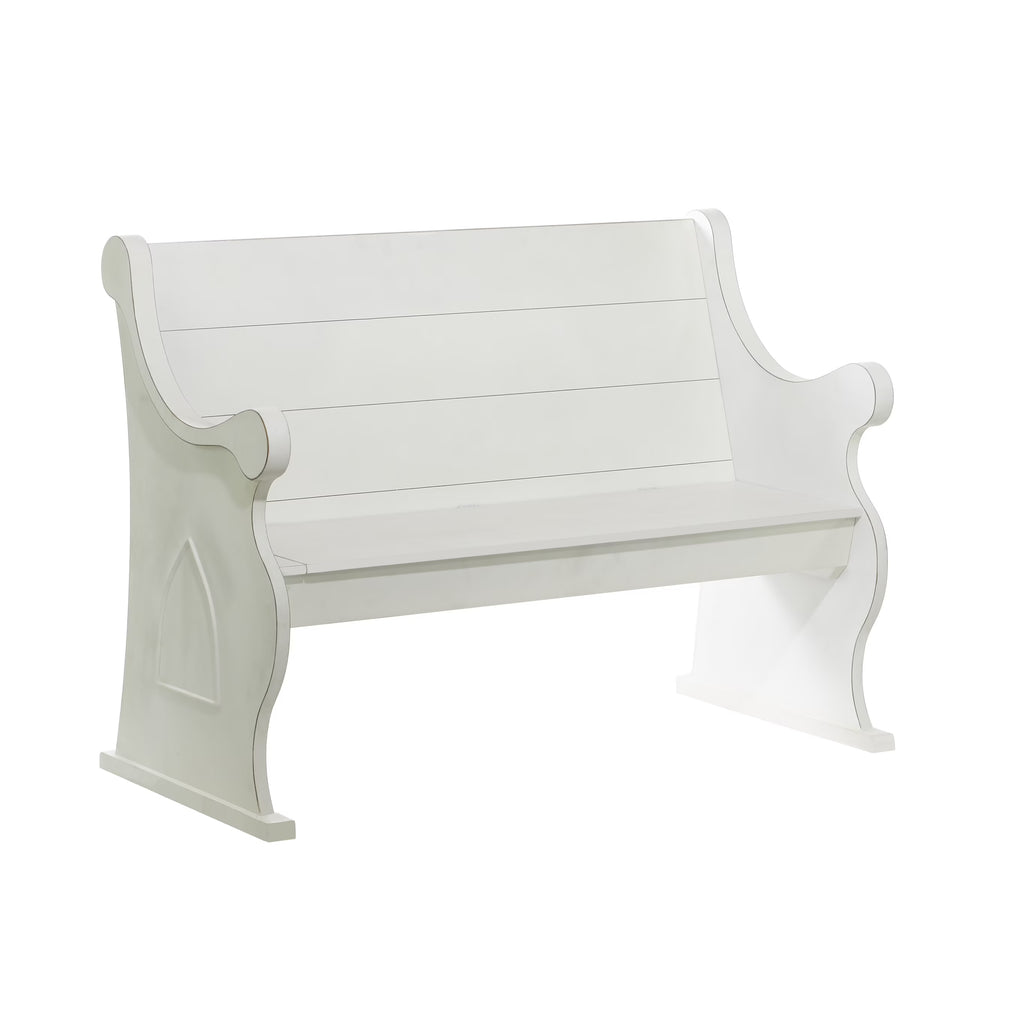 White Wood Storage Bench with Scrolled Armrests C13283