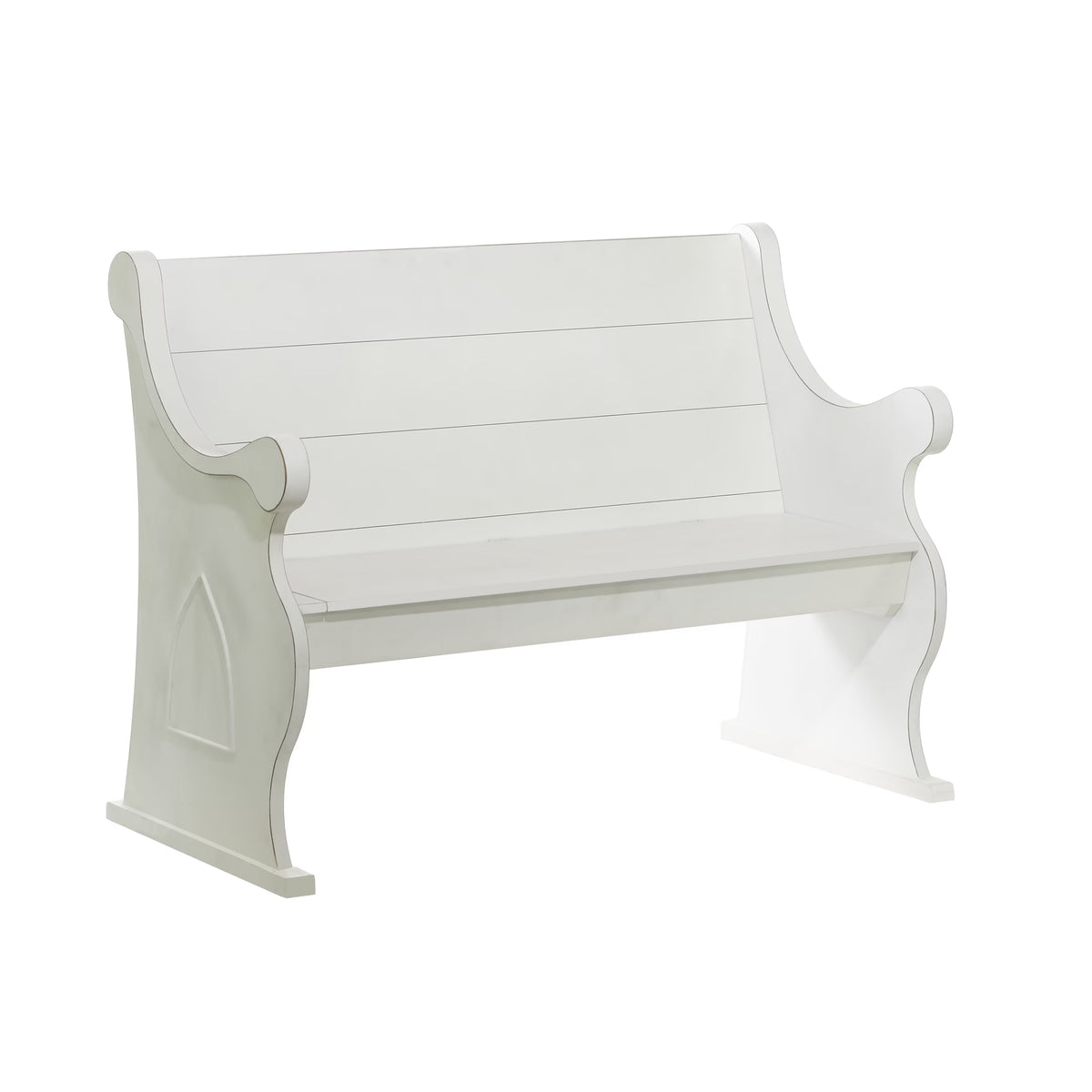 White Wood Storage Bench with Scrolled Armrests C13283