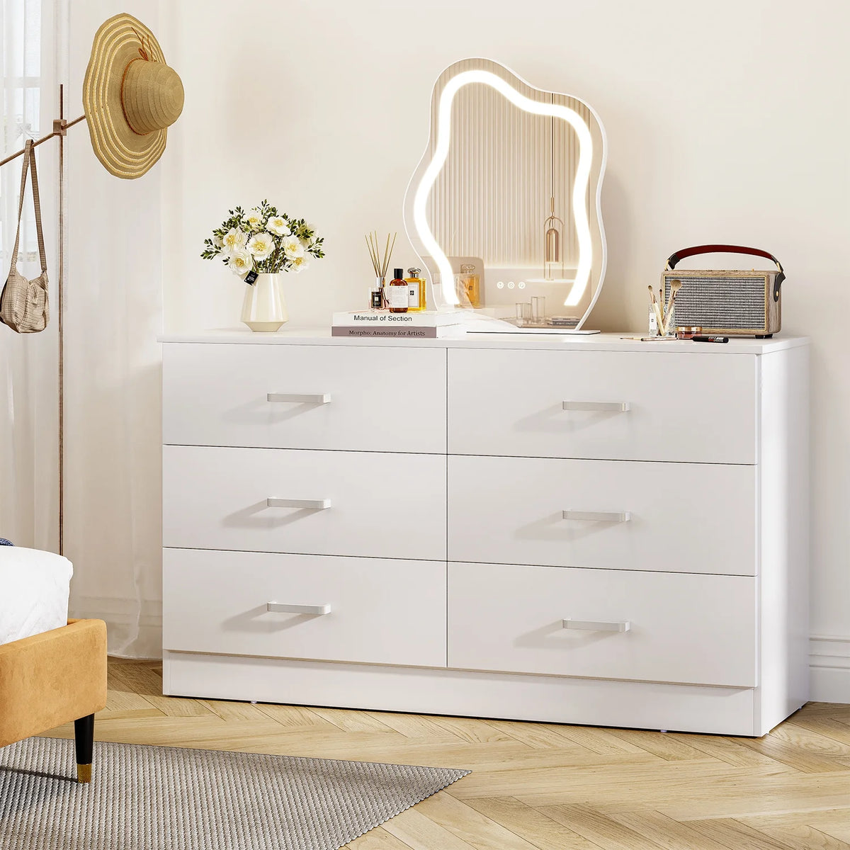 White 6 Drawer Wood Double Dresser Z3402