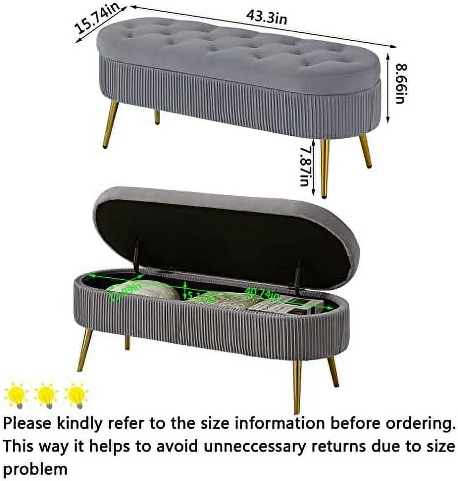 Faux Fur Ottoman Bench with Golden Metal Legs I768644