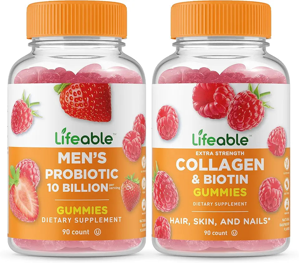 Men's Probiotic 10 Billion Collagen & Biotin Gummies Bundle Q5217