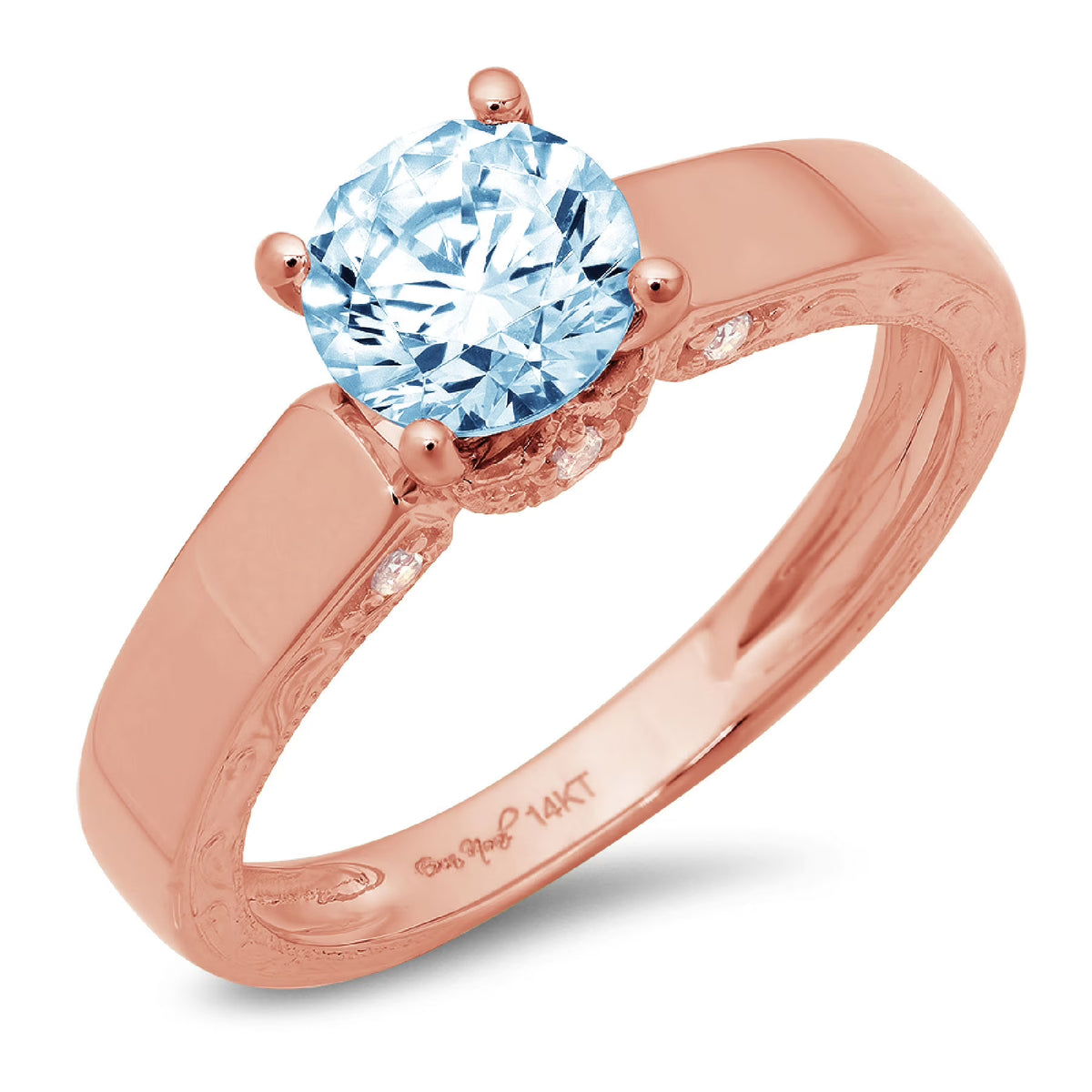14k Rose Gold Simulated Blue Diamond Engagement Ring D448676