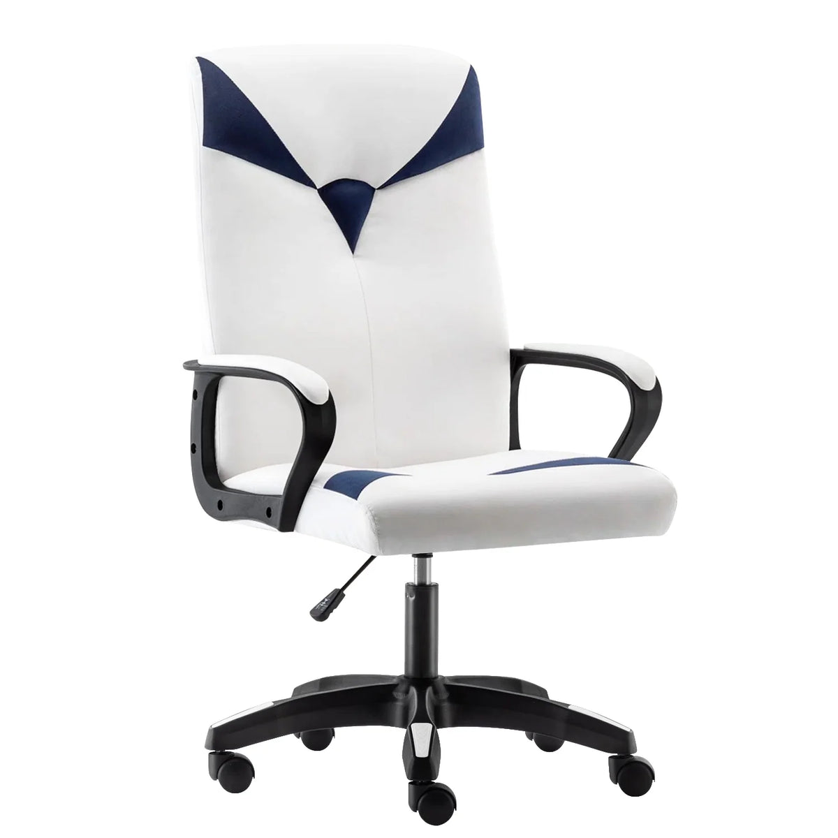 Adjustable High Back Leather Swivel Office Chair with Wheels, White and Blue W401262