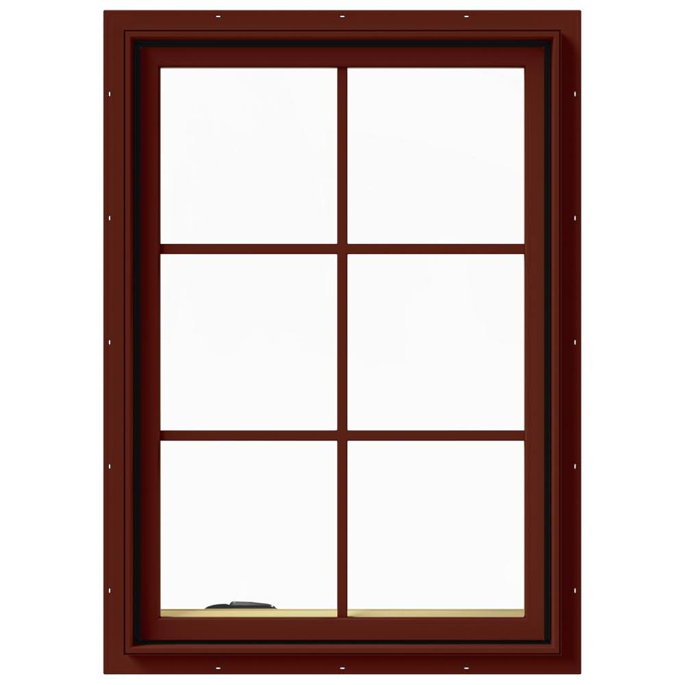 28 in. x 40 in. Red Painted Clad Wood Left-Handed Casement Window with Colonial Grids E9966