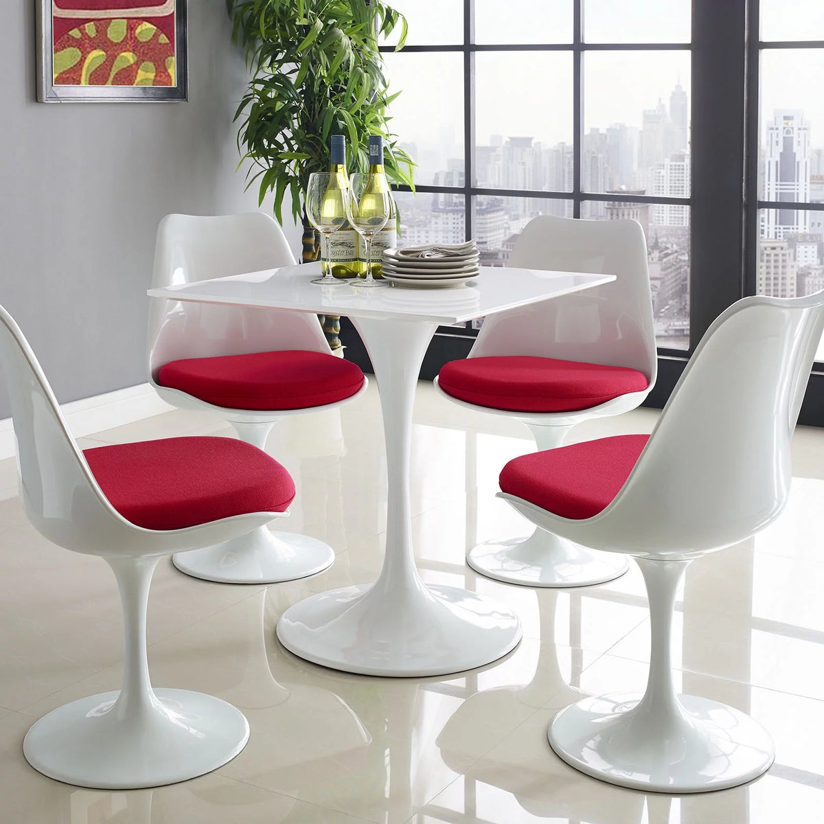 28" Square Wood Top Dining Table in White N228471