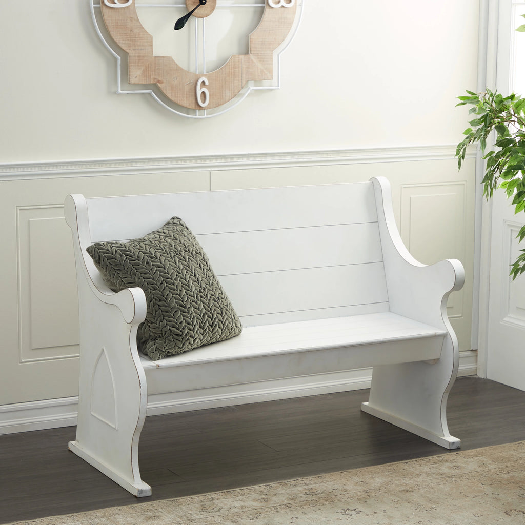White Wood Storage Bench with Scrolled Armrests C13283