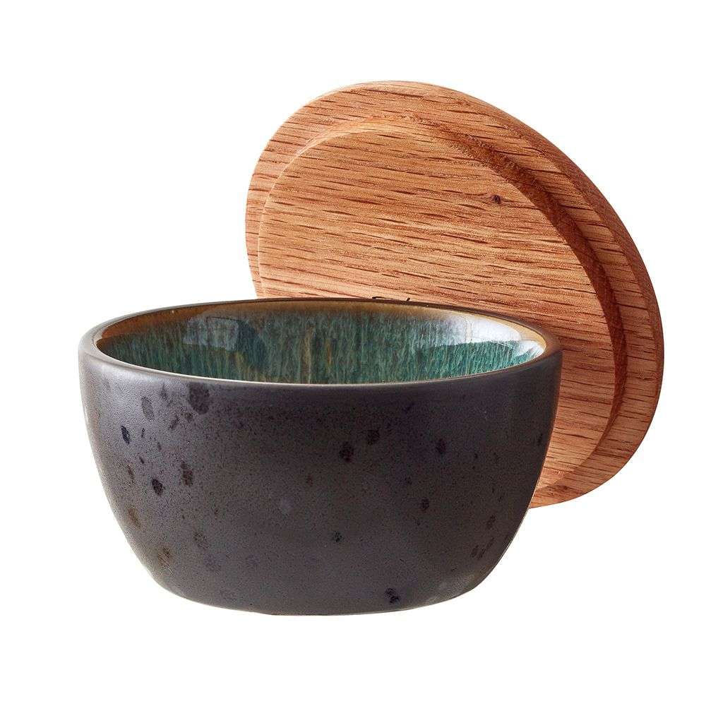 Stoneware Bowl With Lid Set 3 Pcs Black, Green Q9143