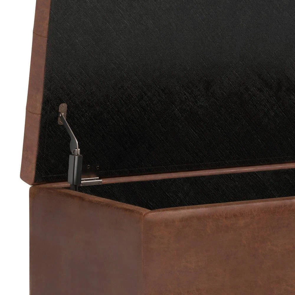 Distressed Saddle Brown Faux Leather Storage Ottoman J6582
