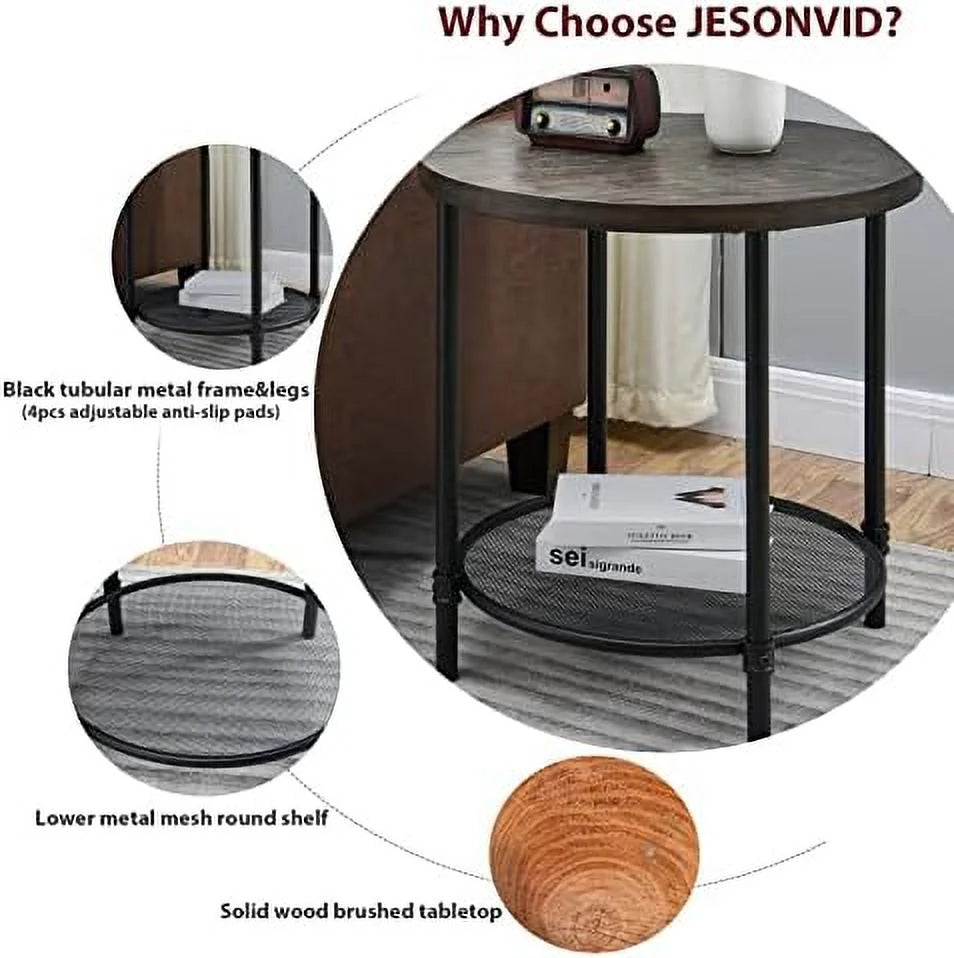 Round Coffee Table with Casters Metal Legs Solid Wood Brushed Black I665