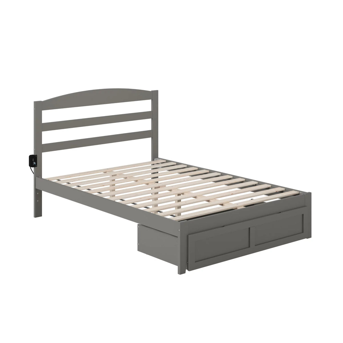 Solid Wood Full Bed with Drawer in Gray P802