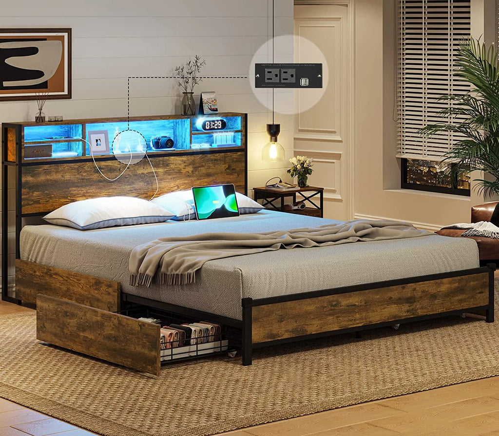 Queen Bed Frame with Headboard and Drawers A914278