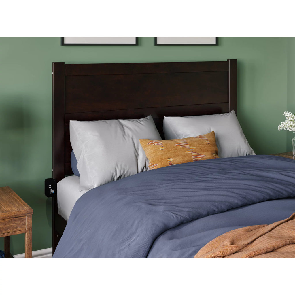 Full Solid Wood Bed with 2 Drawers and USB Charger in Espresso W7098